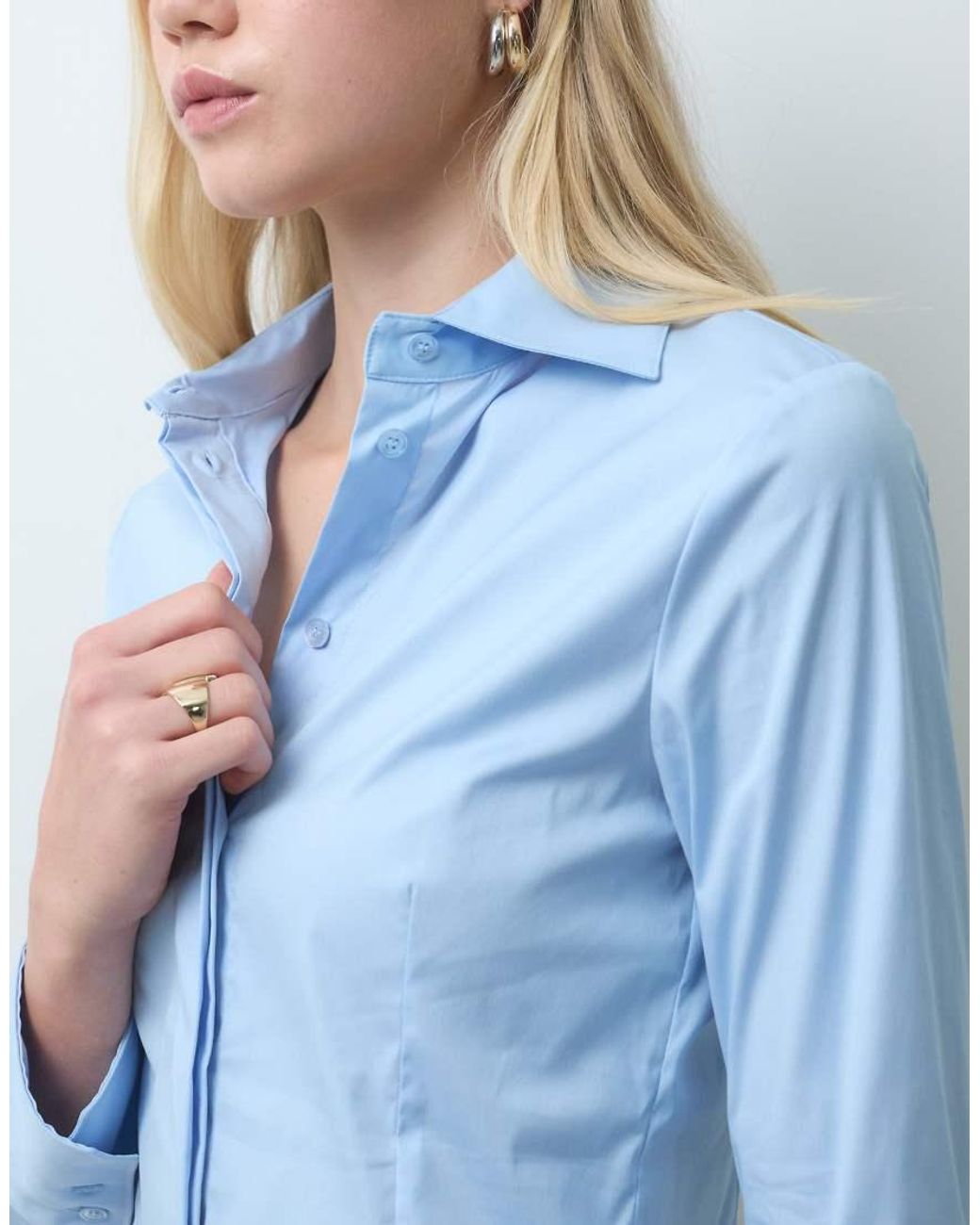 Mango Blue Cinched Waist Shirt