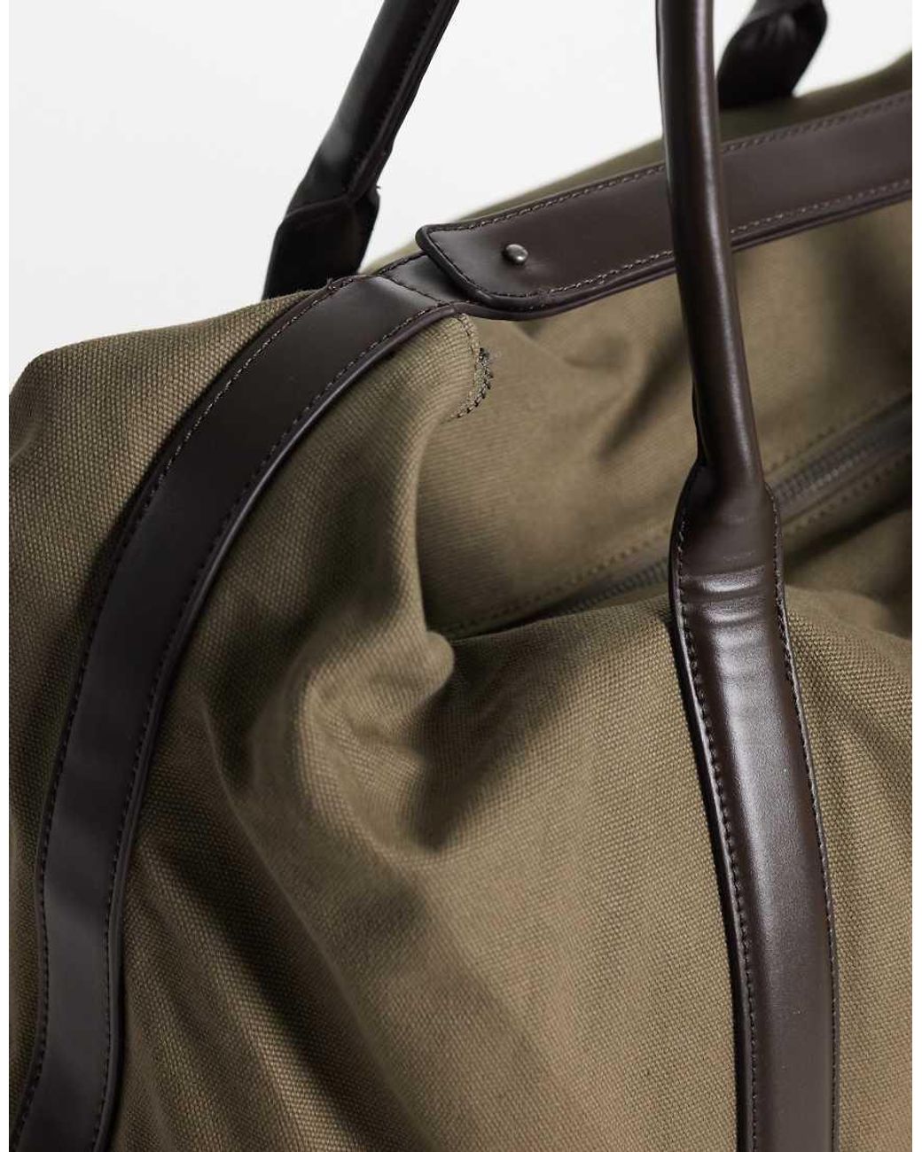 ASOS Brown Canvas Fabric Holdall Bag With Constrast Straps for men