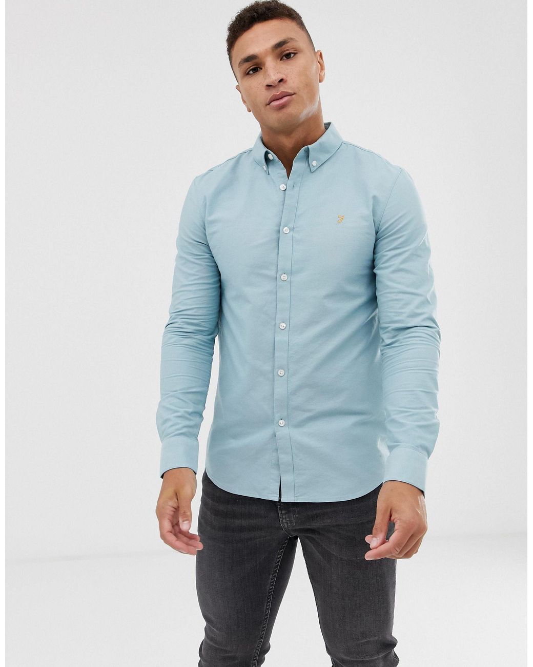 farah brewer slim fit oxford shirt in green
