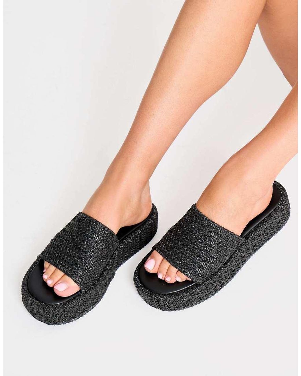Public Desire Black Sangria Woven Flatform Sandals