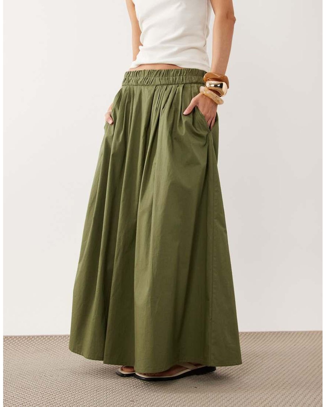 ASOS Green Elasticated Waist Volume Midi Skirt