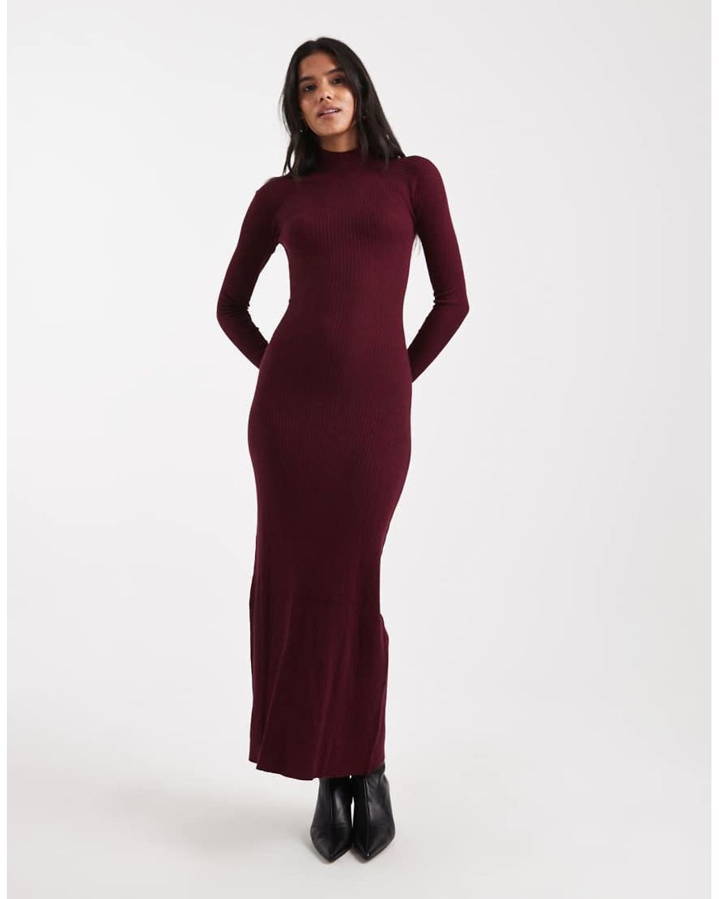 ASOS Purple Knit Fine Gauge Maxi Dress With Rib Detail