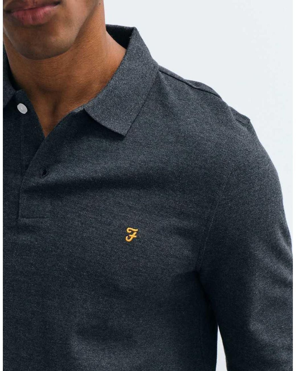 Farah Blue Cunningham Long Sleeve Logo Polo for men