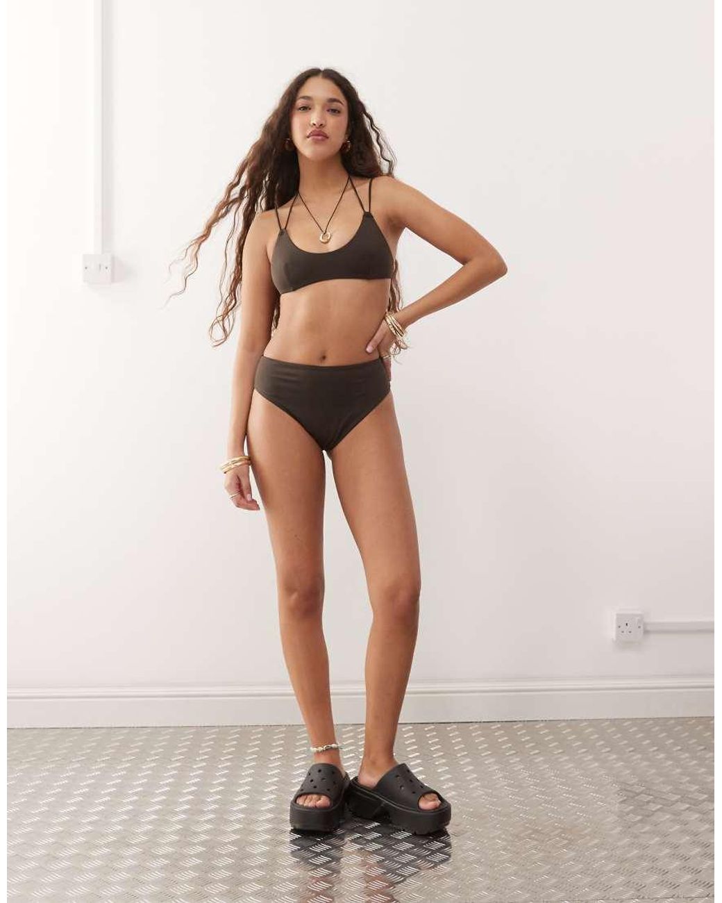 Weekday Brown High Waisted Brazilian Bikini Bottoms