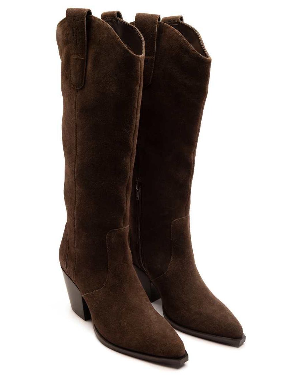 OFF THE HOOK Brown Austin Suede Pointed-Toe Knee-High Western Boots