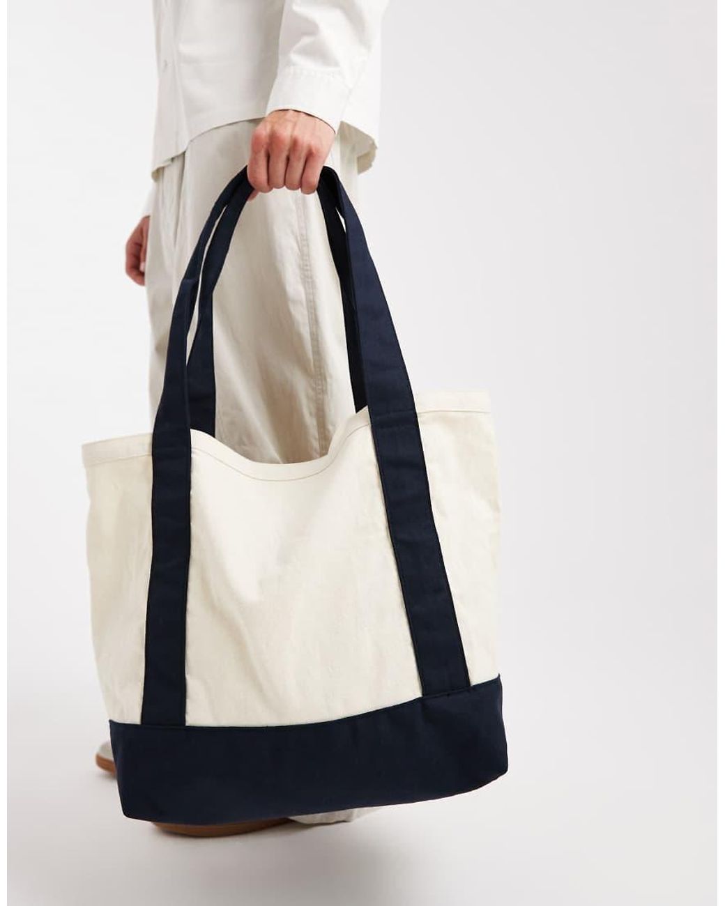 Jack & Jones Large Canvas Tote Bag With Embroidery in White for