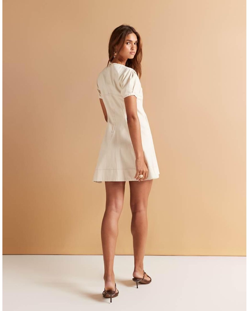 ASOS Natural Denim Short Sleeve Mini Dress With Seamed Detail