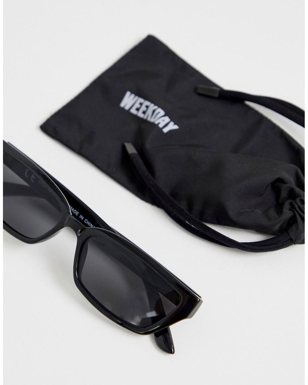 Weekday Slim Rectangular Sunglasses In Black | Lyst