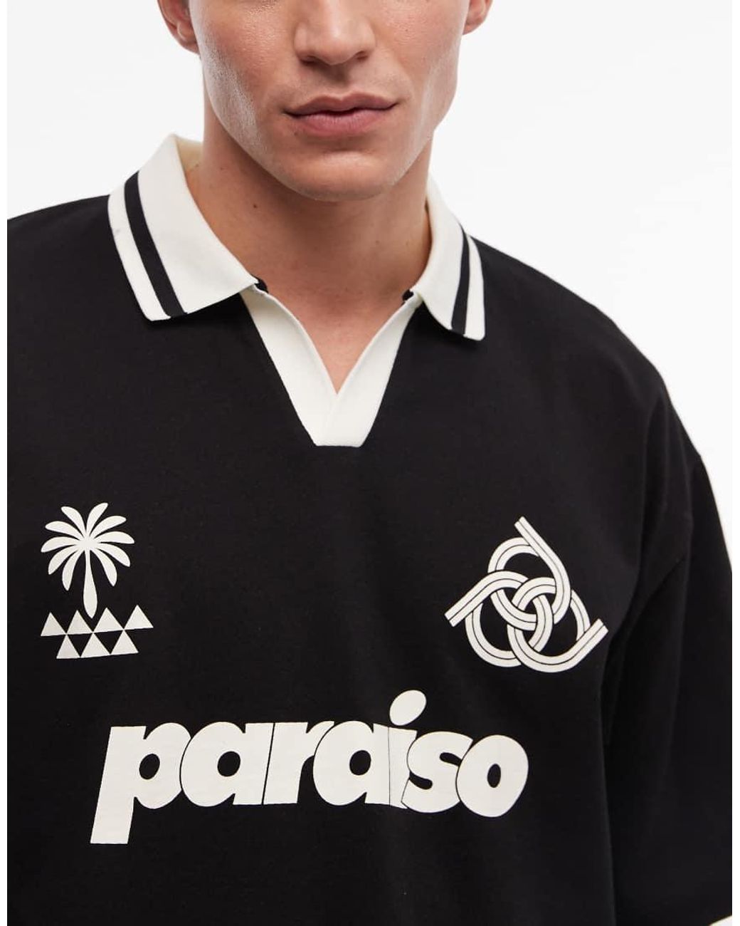 ASOS Black Boxy Oversized Polo With Soccer Graphics for men