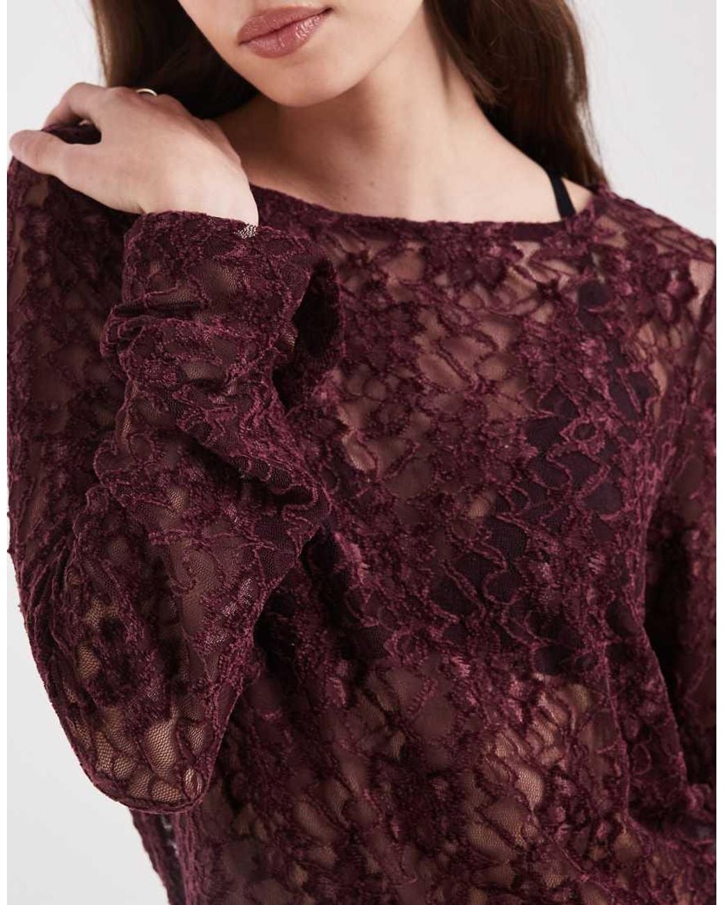 ONLY Purple Long Sleeve Lace Top With Velvet