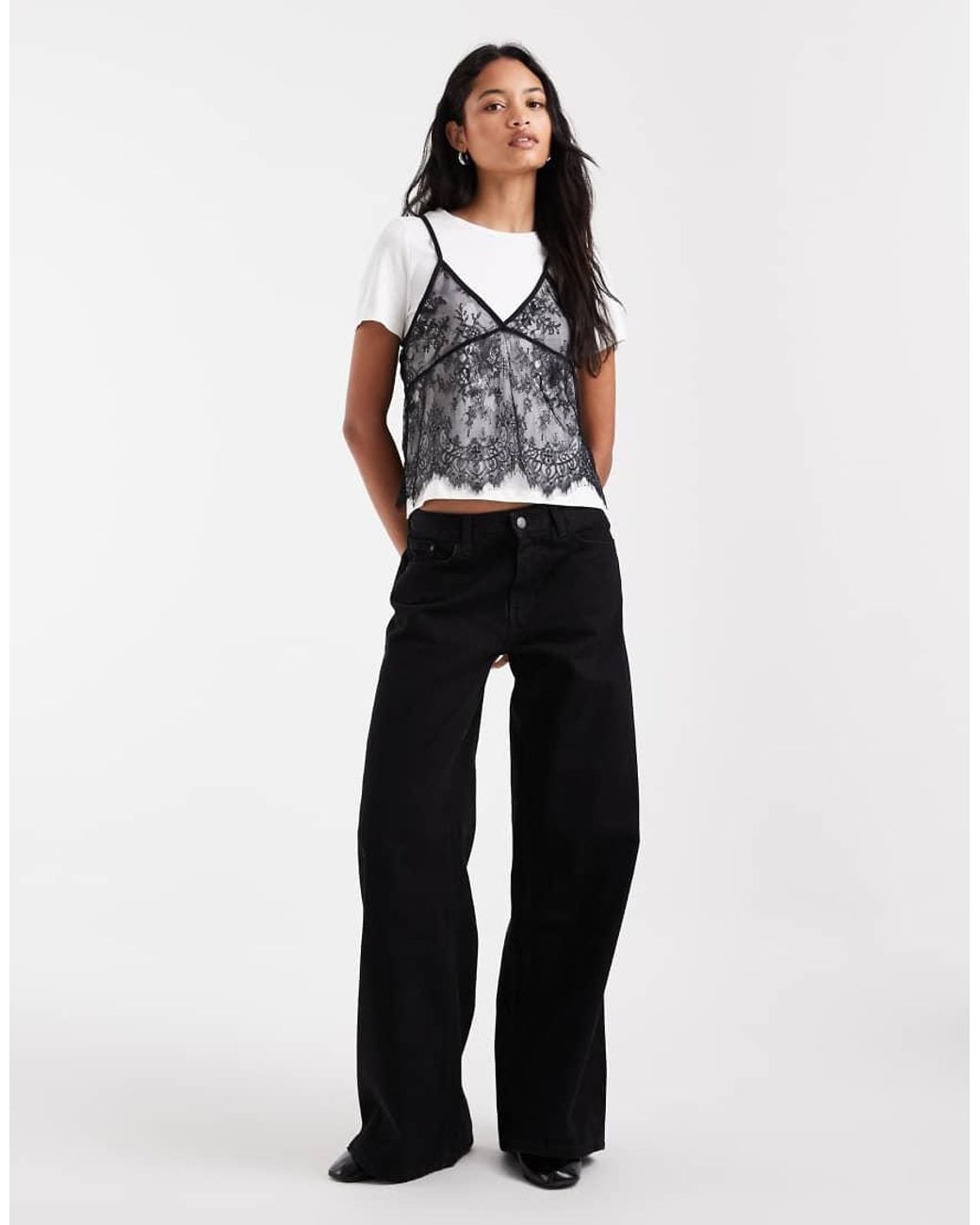 Vero Moda Gray Short Sleeve T-shirt With Lace Cami Overlay