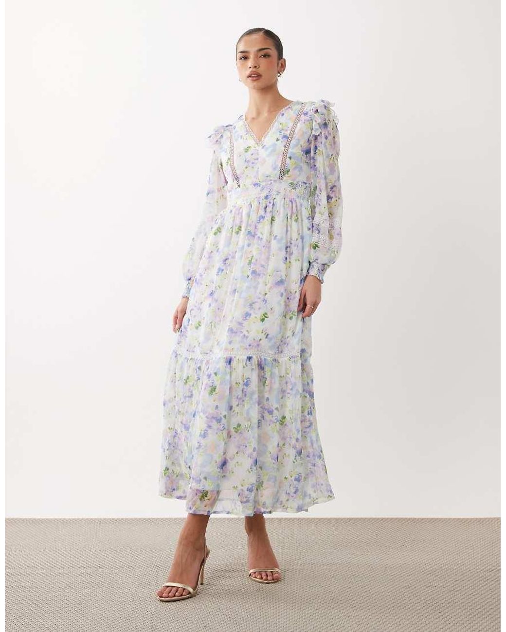 Vila White Ladder Lace Frill Detail Maxi Dress