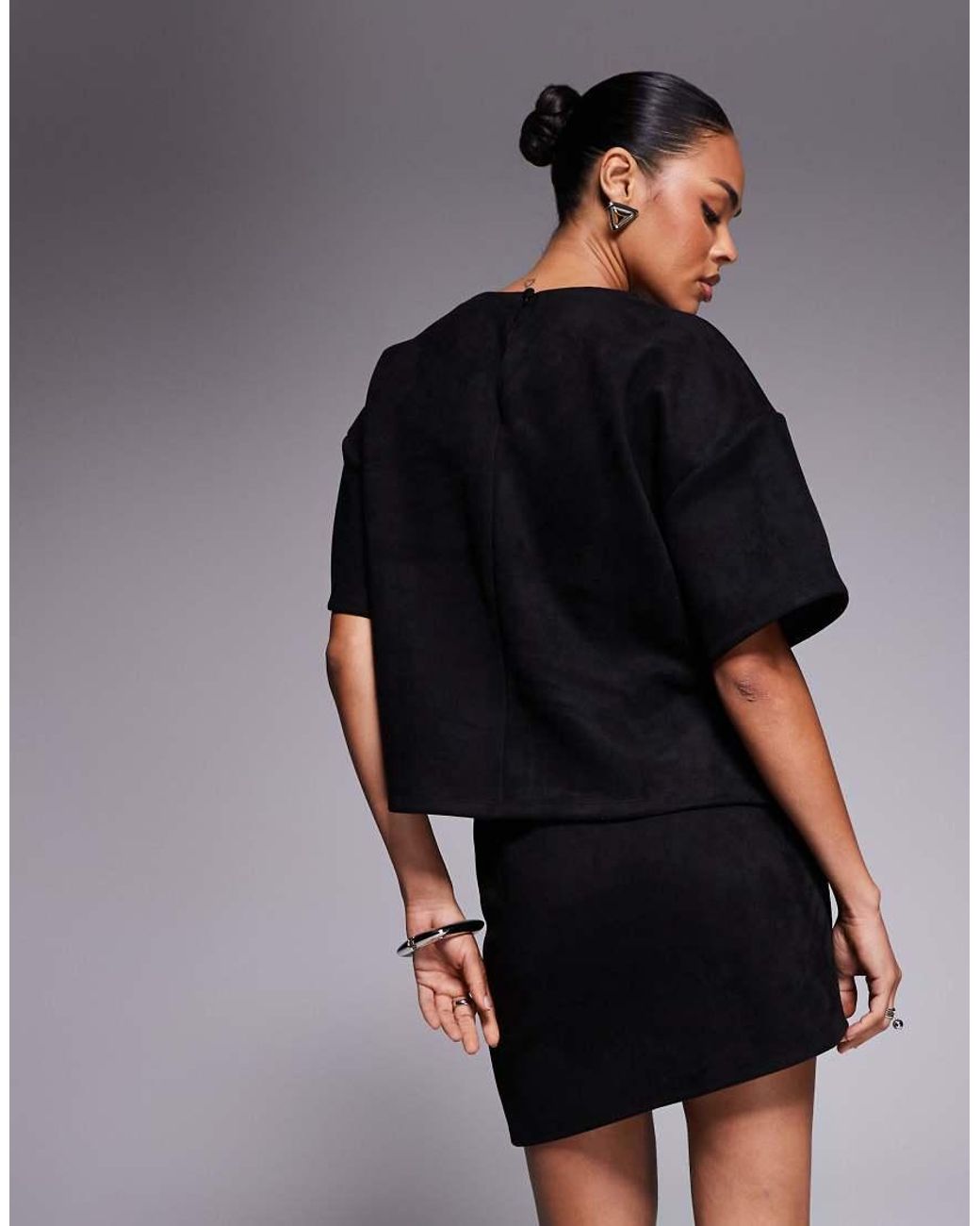 ASOS Black Co-ord Faux Suede Boxy T-shirt