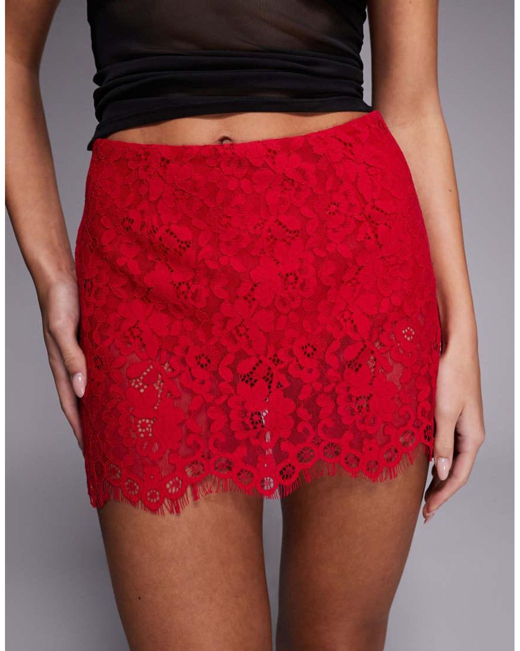 AFRM Red Presley Lace Scallop Hem Mini Skirt Co-Ord