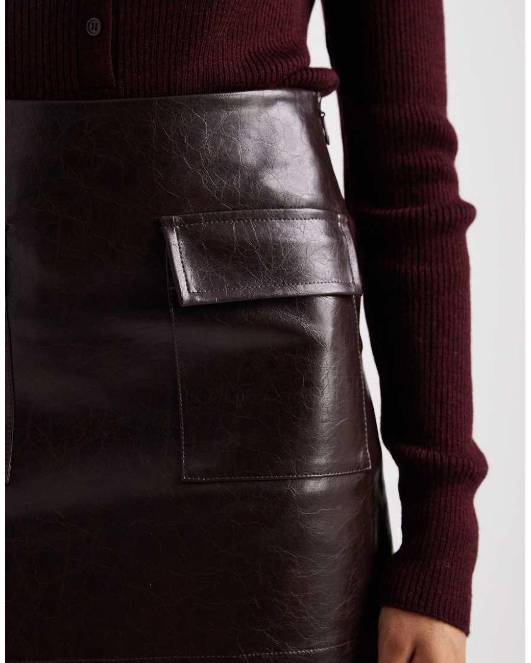 New Look Brown Cracked Faux Leather Mini Skirt