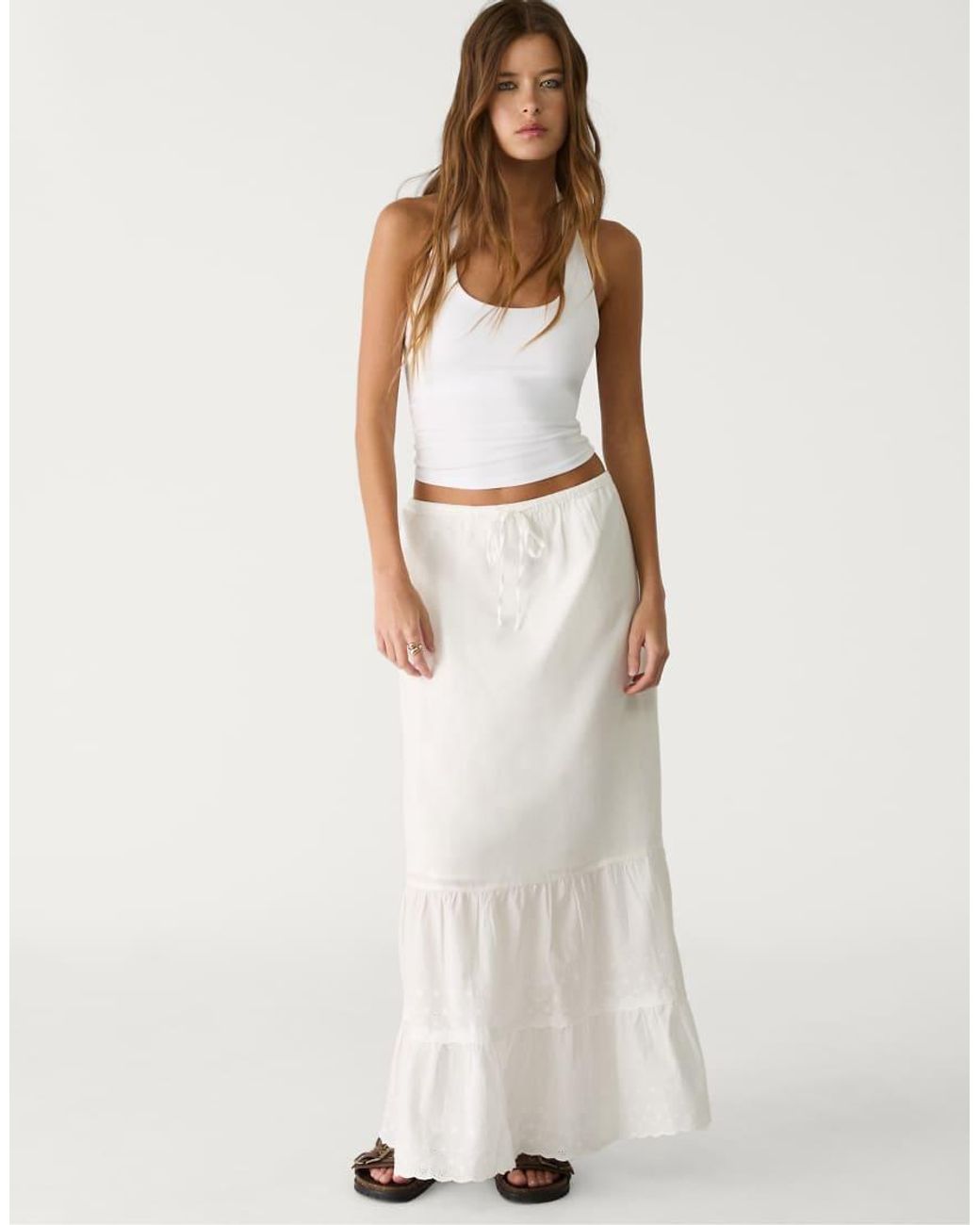 Stradivarius White Racer Neck Top