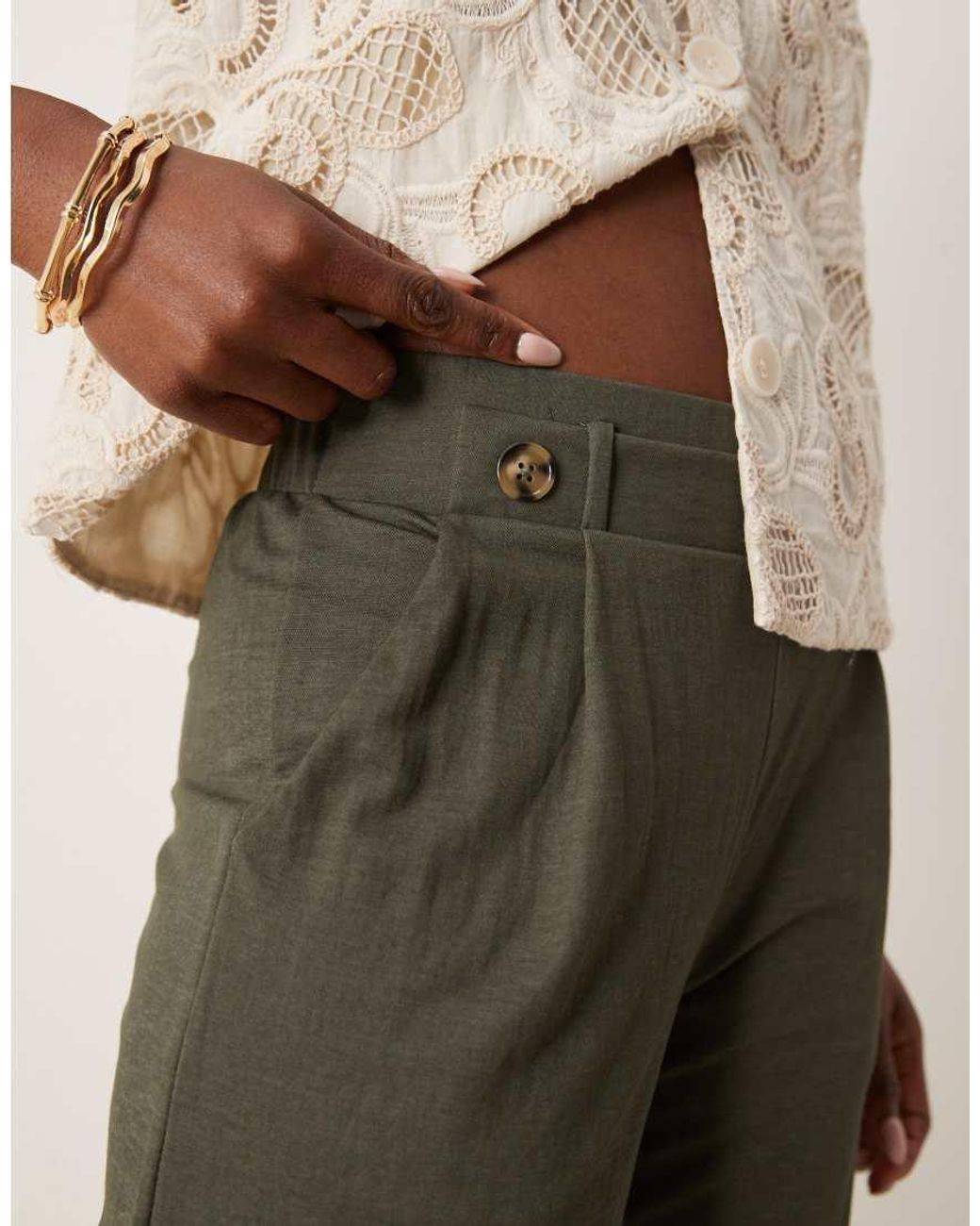 Jdy Natural High Waisted Crop Wide Fit Trousers