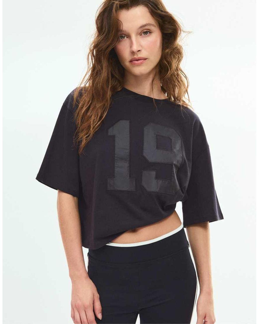 Stradivarius Black Embroidered T-shirt