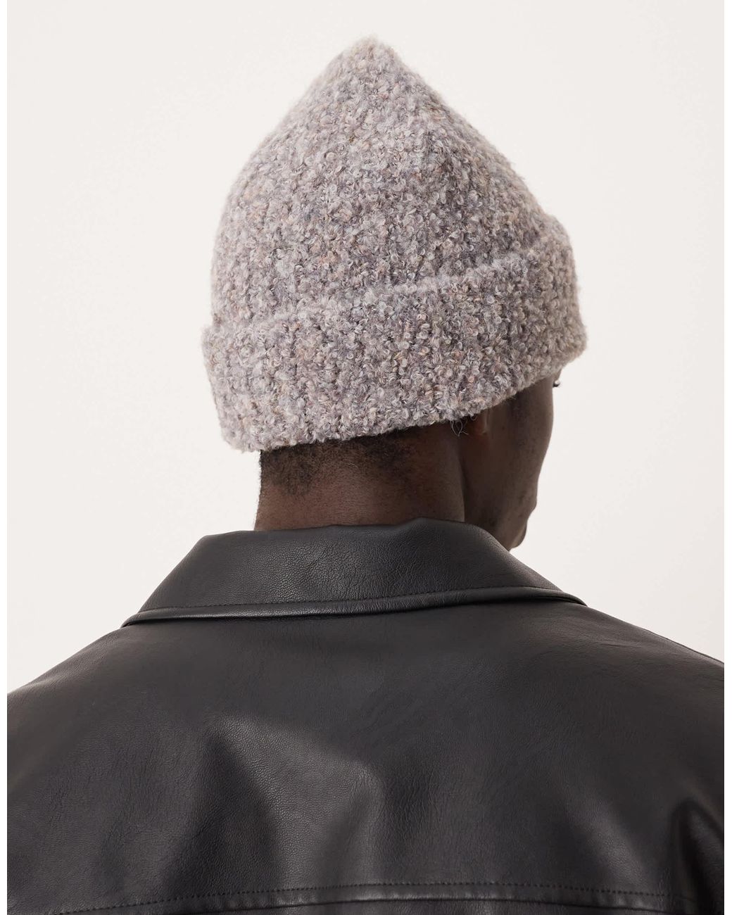 ASOS – gerippte strickmütze aus bouclé in Gray für Herren