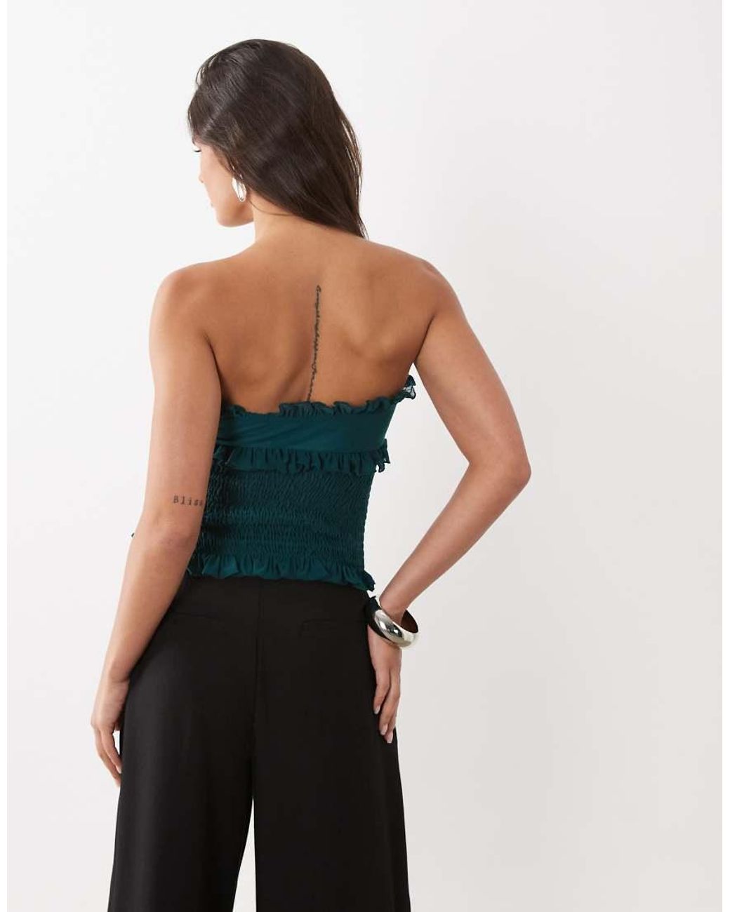 ASOS Blue Shirred Bandeau With Frills