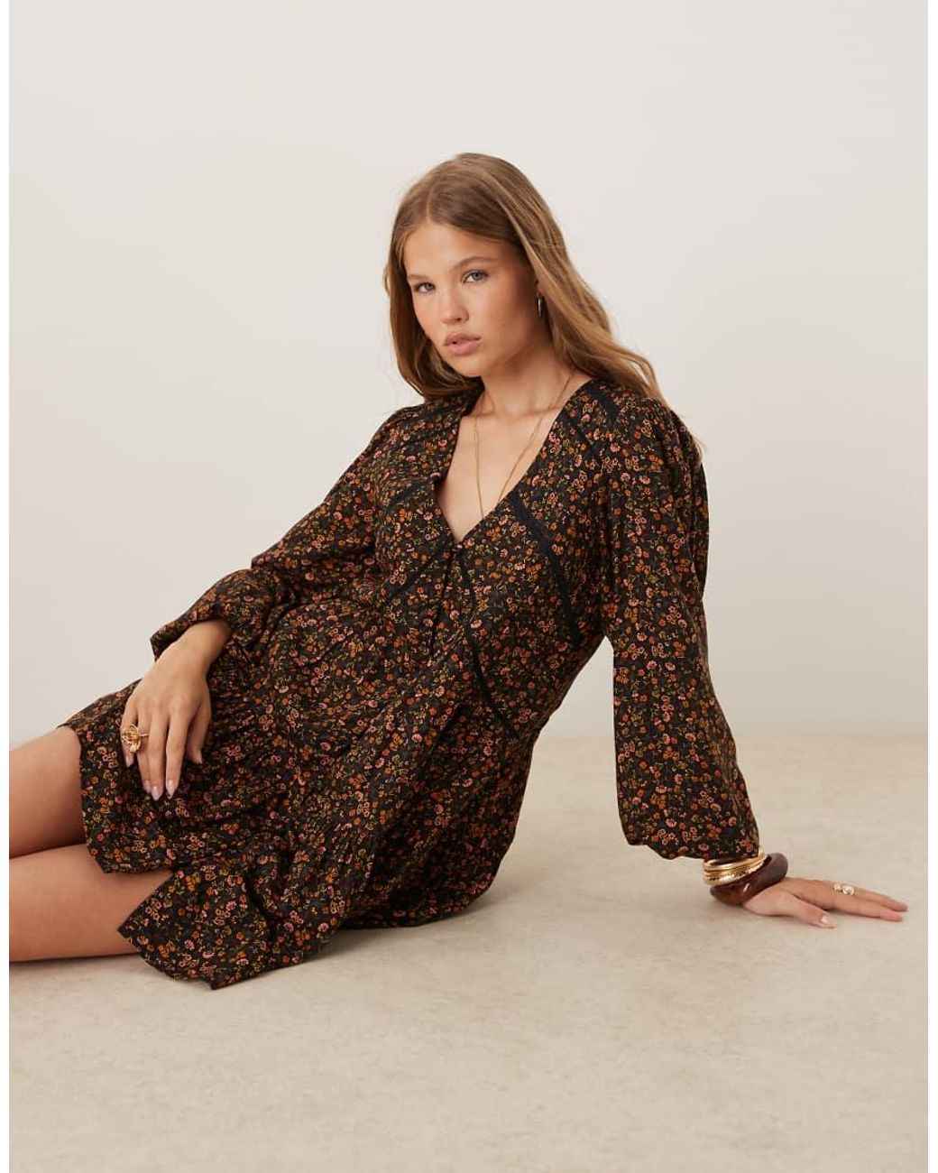 Nobody's Child Natural Marley Boho V-neck Mini Dress