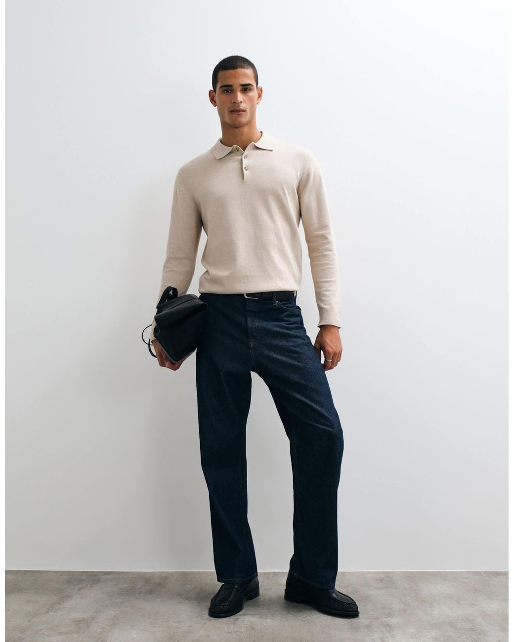 Jack & Jones Natural Essential Knit Button Polo for men