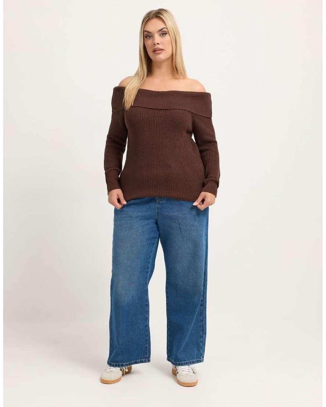 Yours Clothing Brown Bardot Knitted Jumper