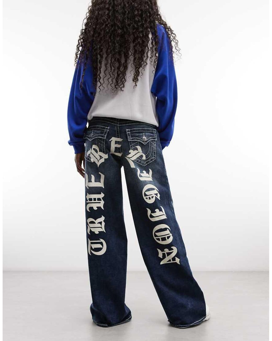 True Religion Blue Jessie Super baggy Big T Flap Pocket Jeans
