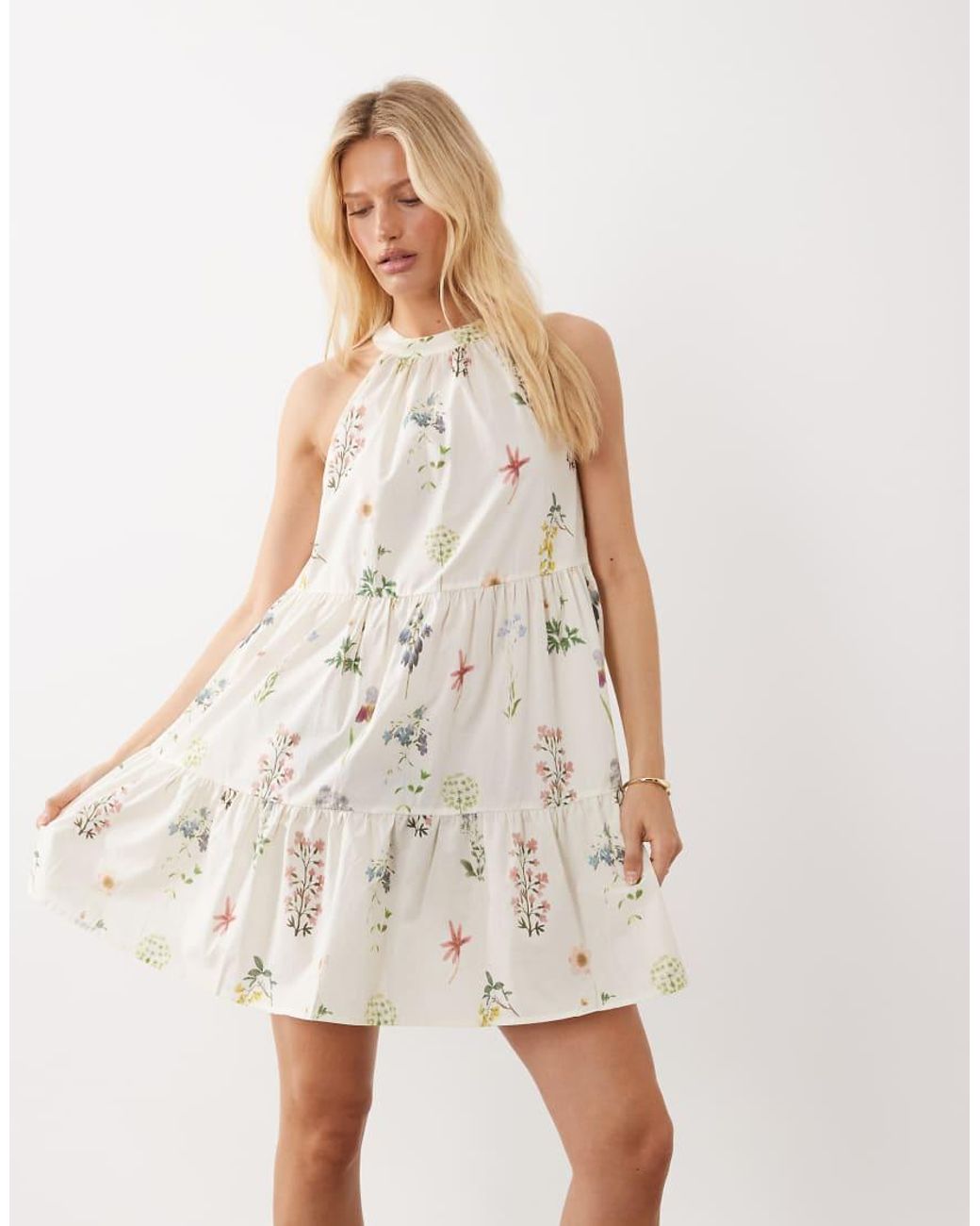 Vila White Halter Neck Tiered Mini Dress