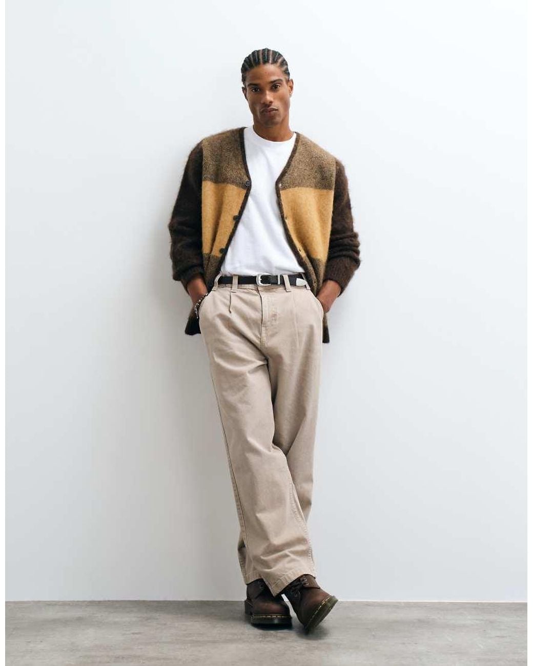 SELECTED White Alpaca Wool Blend Block Cardigan for men