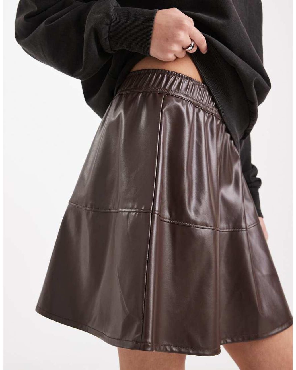 New Look Brown Faux Leather Flippy Mini Skirt