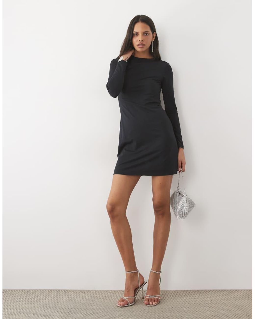 Abercrombie & Fitch Black Long Sleeve Low Cowl Back Mini Dress