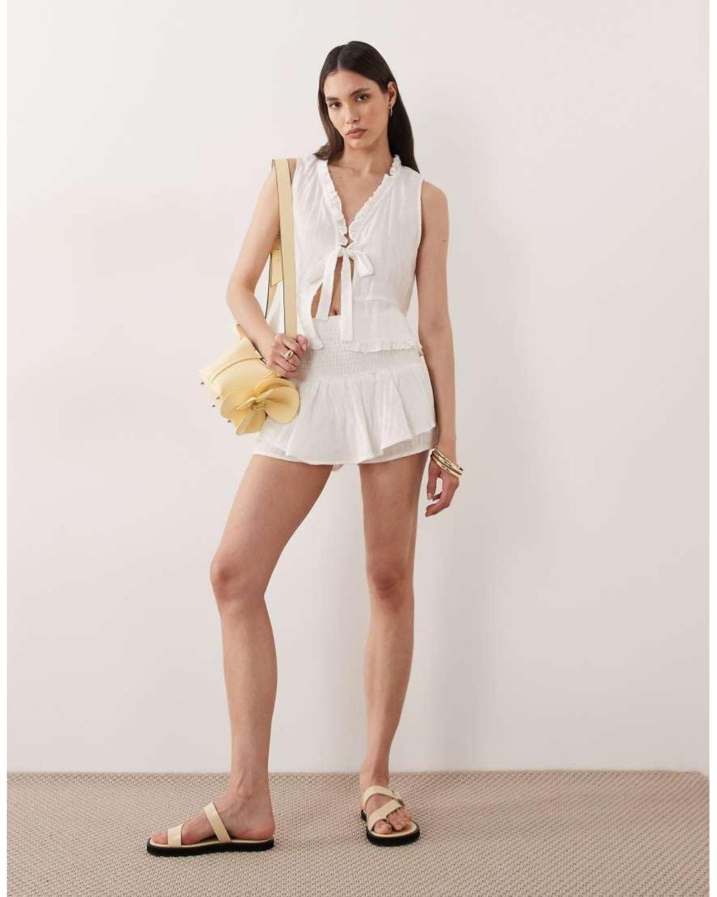 esmé studios Natural Esmee Shirred Ruffle Beach Skort