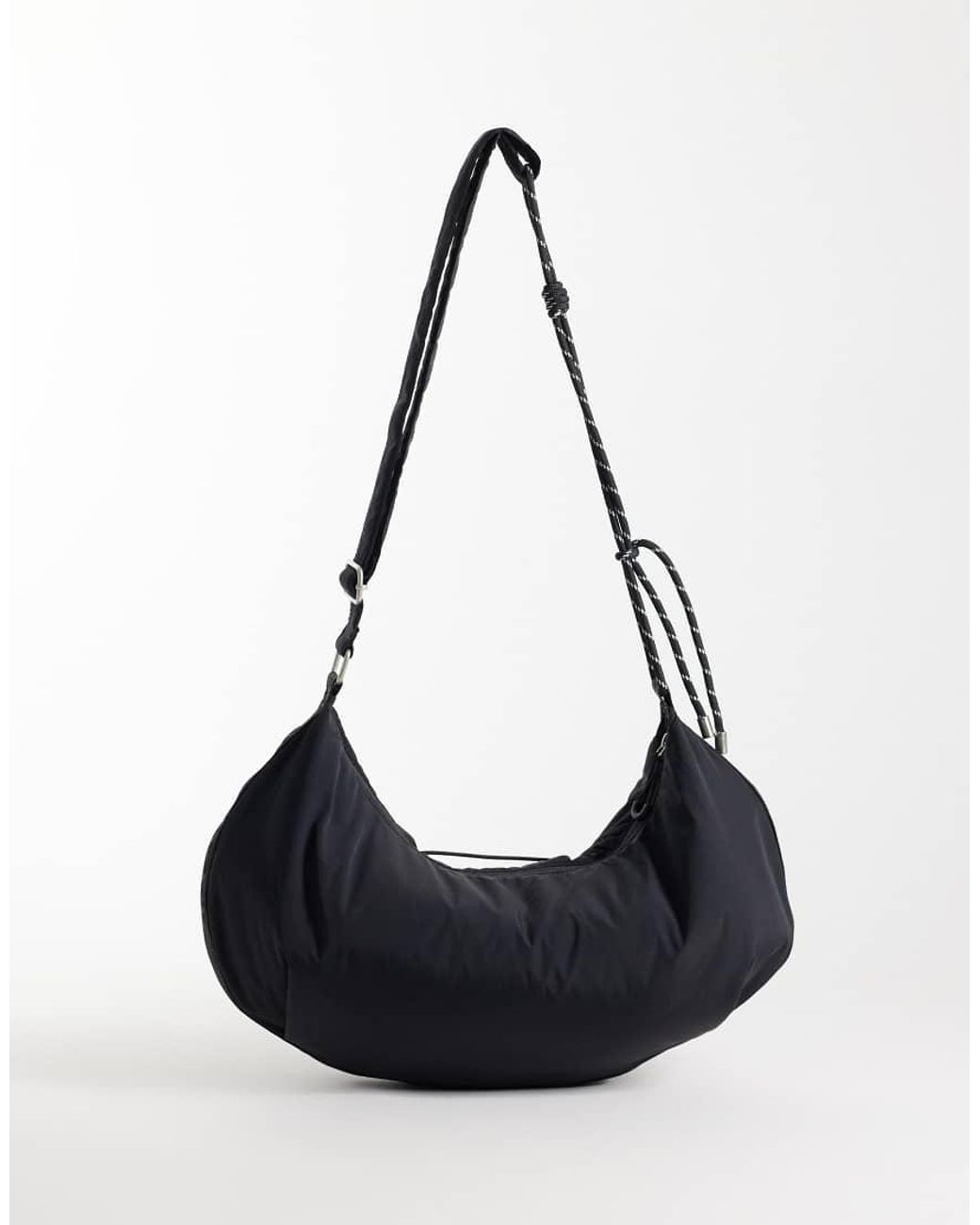 4505 Black Studio Woven Cross Body Bag With Rope Detail