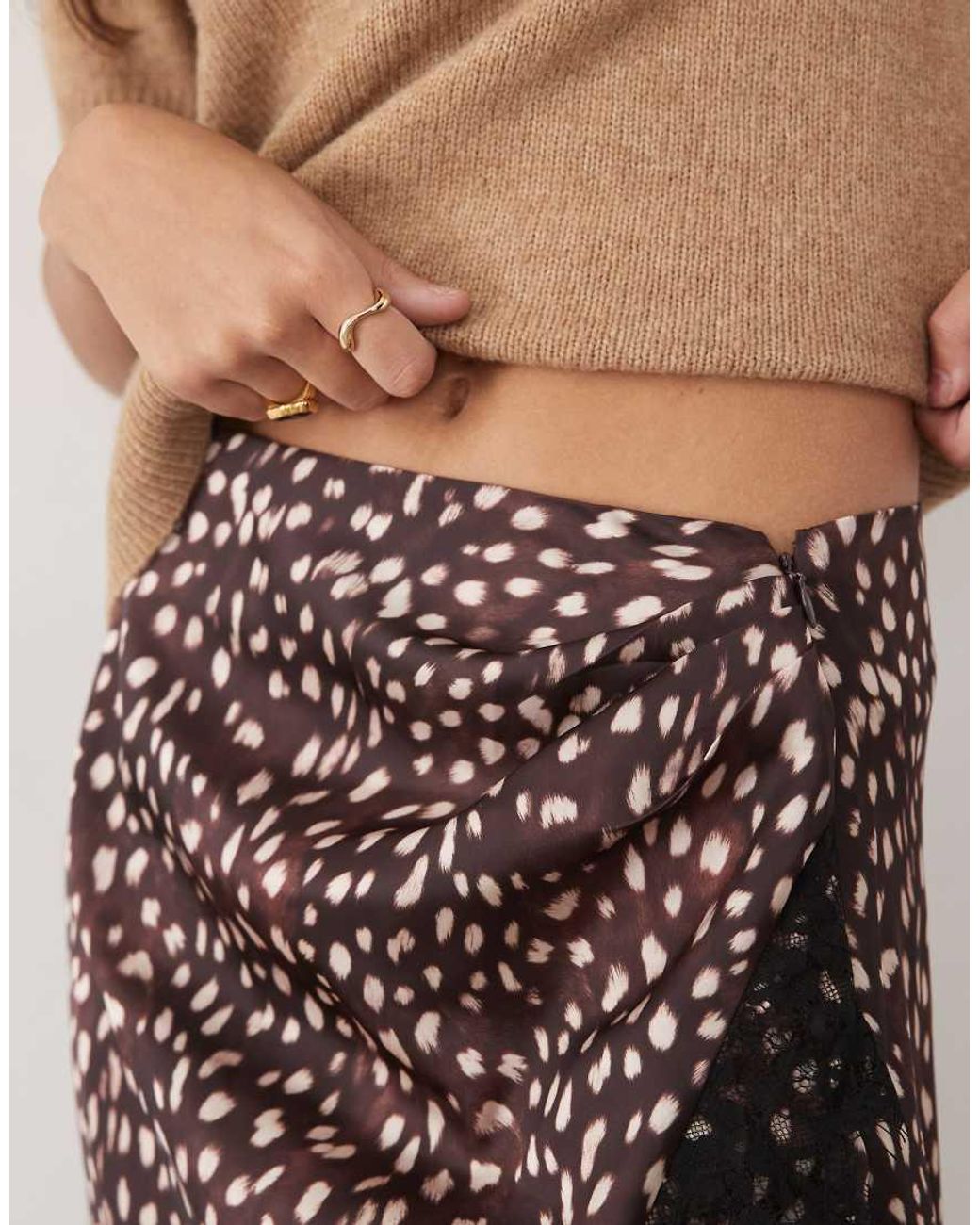 ASOS Multicolor Lace Insert High Split Satin Midi Skirt