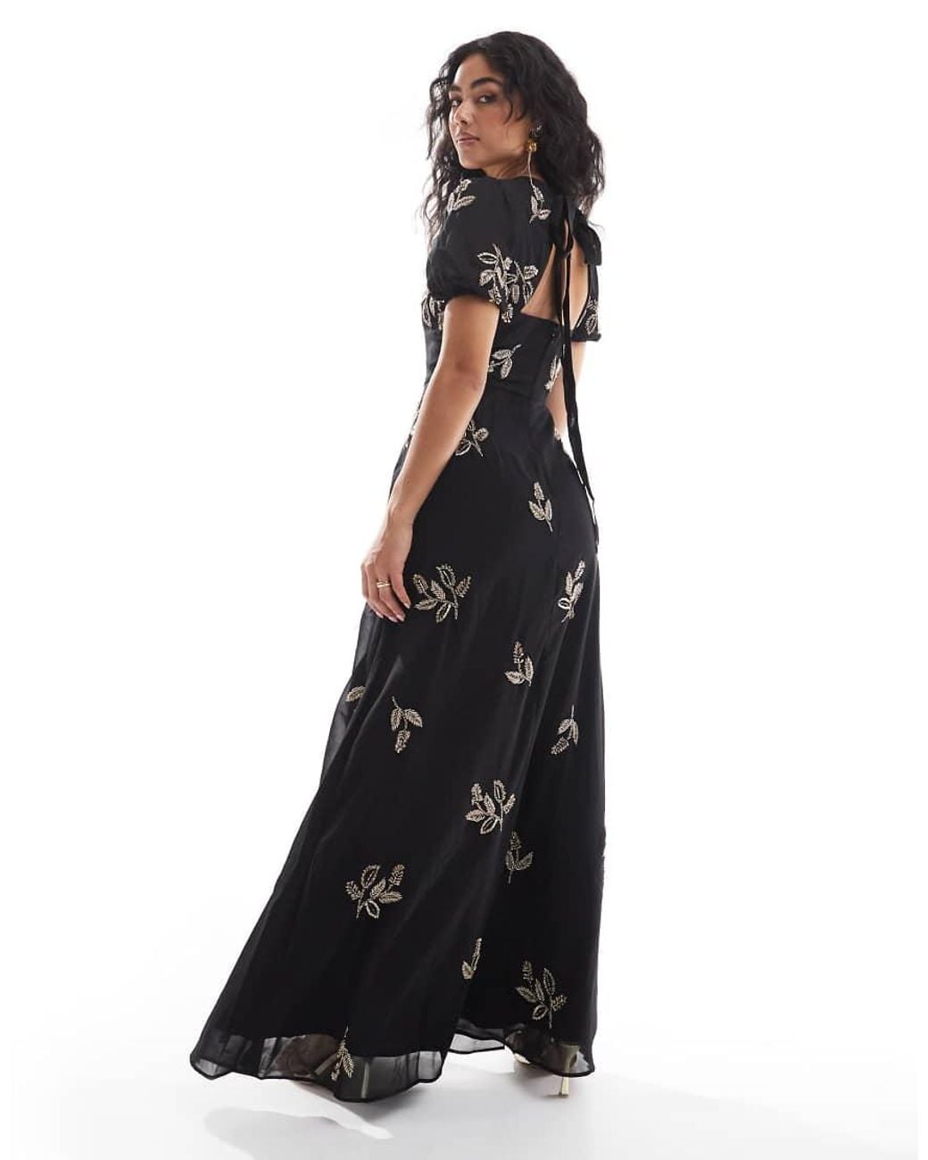 Maya Black Embellished Open Back Maxi Dress