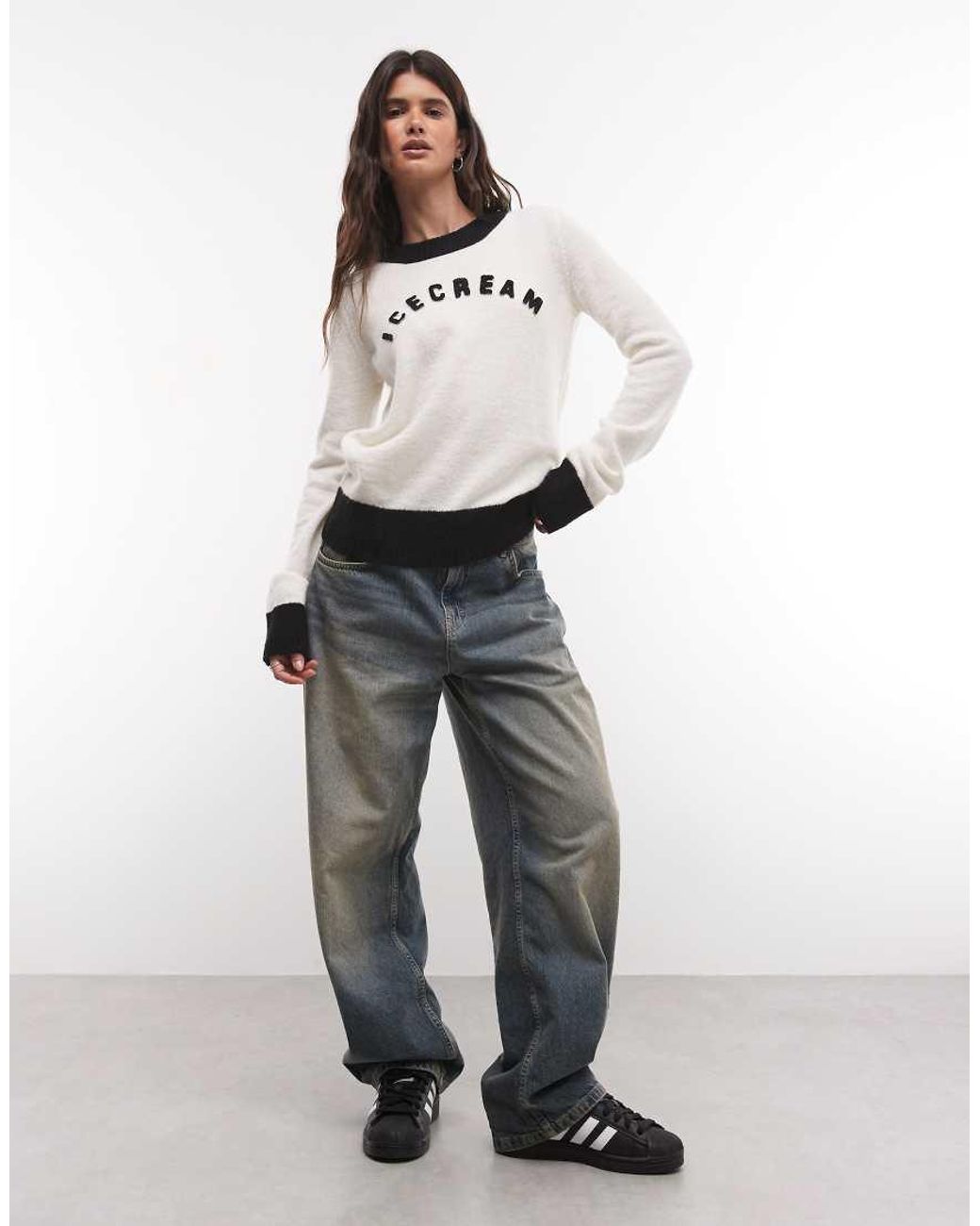 ICECREAM Natural Logo Mohair Knitted Crewneck Jumper