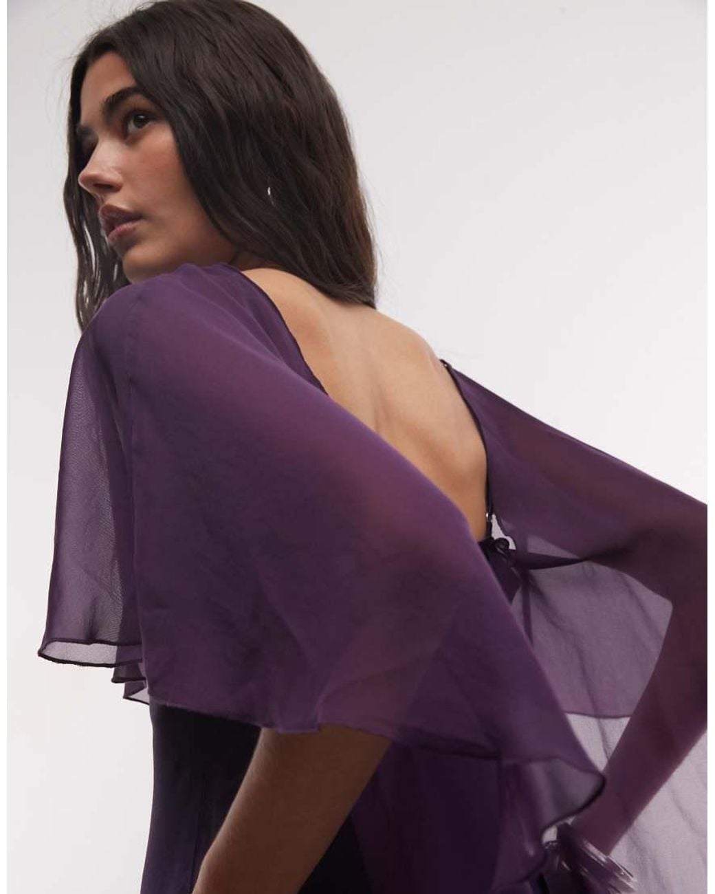ASOS Purple Satin Cape Layer Maxi Dress