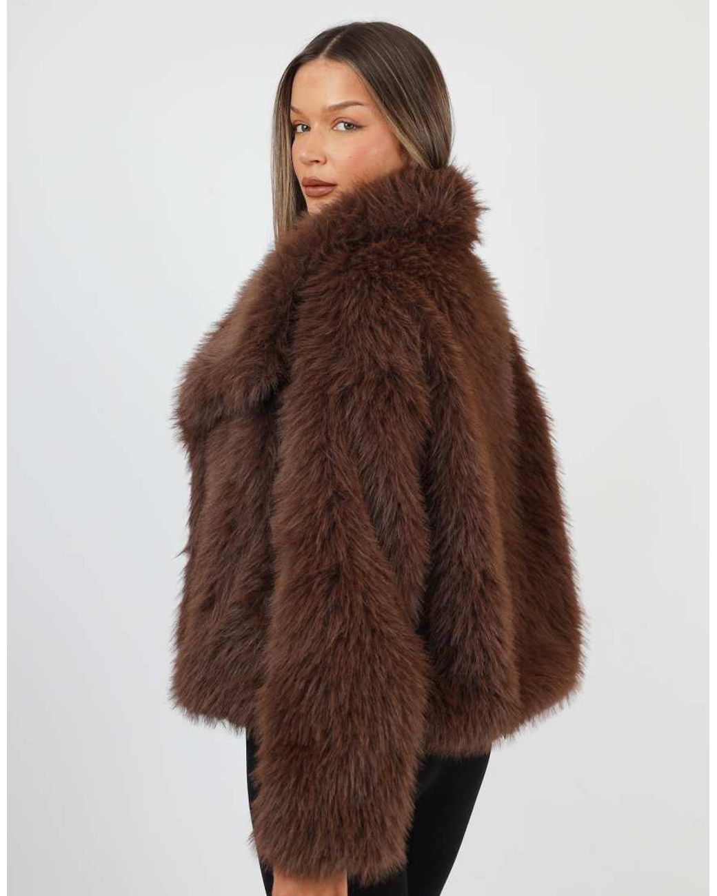 SIMMI Brown Arabella Oversized Collar Faux Fur Coat