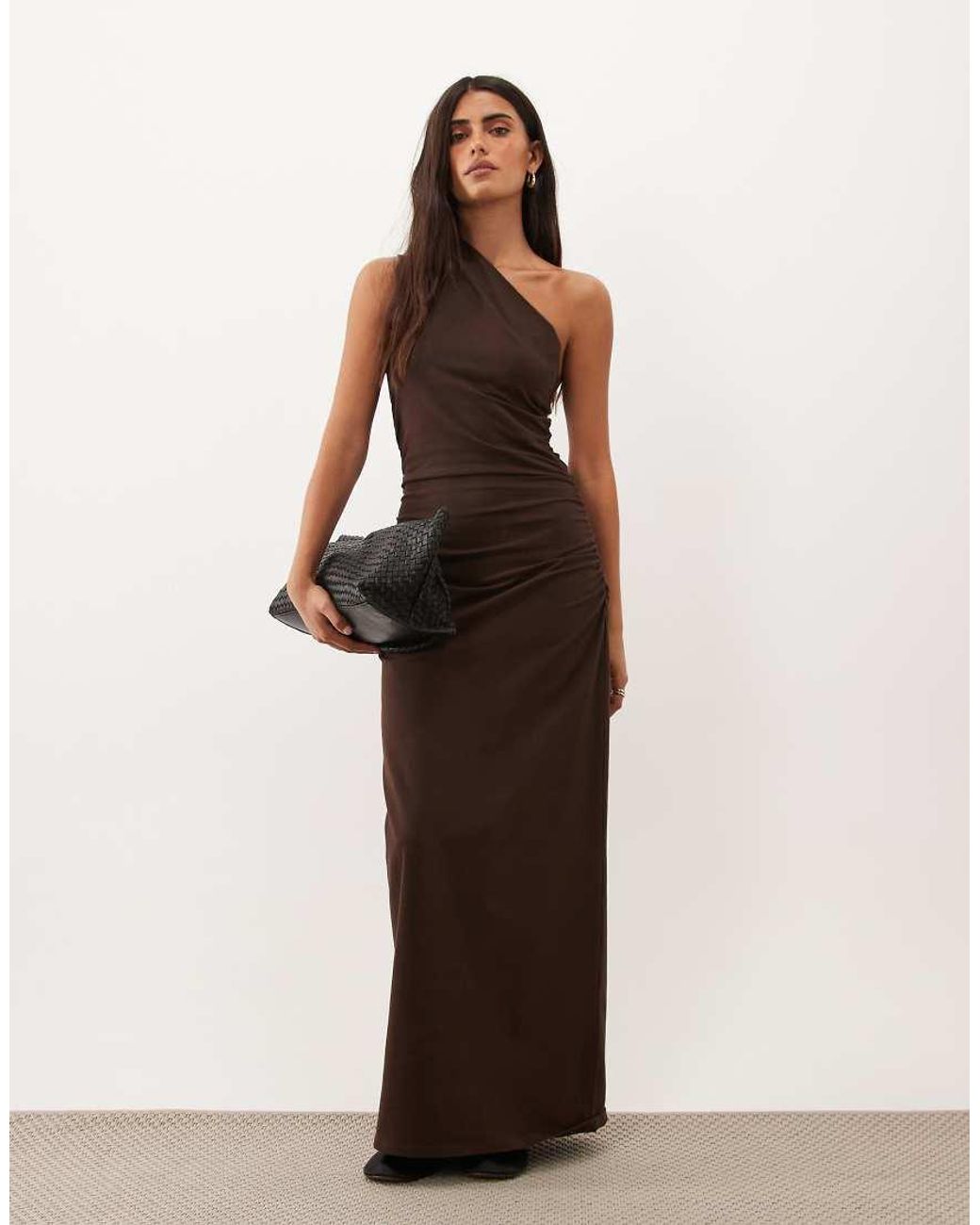 ASOS Brown One Shoulder Jersey Maxi Dress