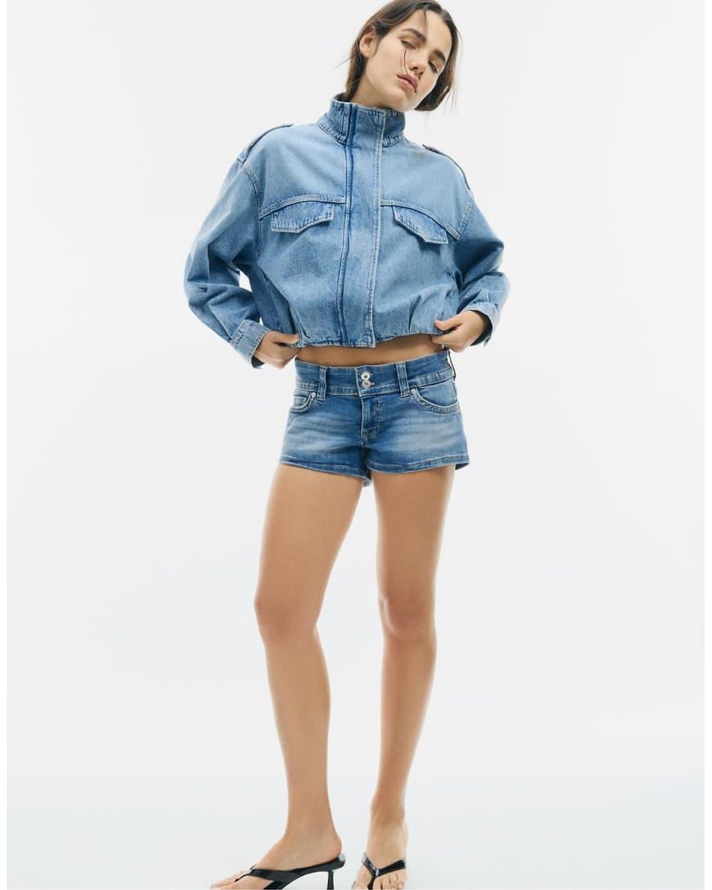 Stradivarius Blue Balloon Denim Jacket