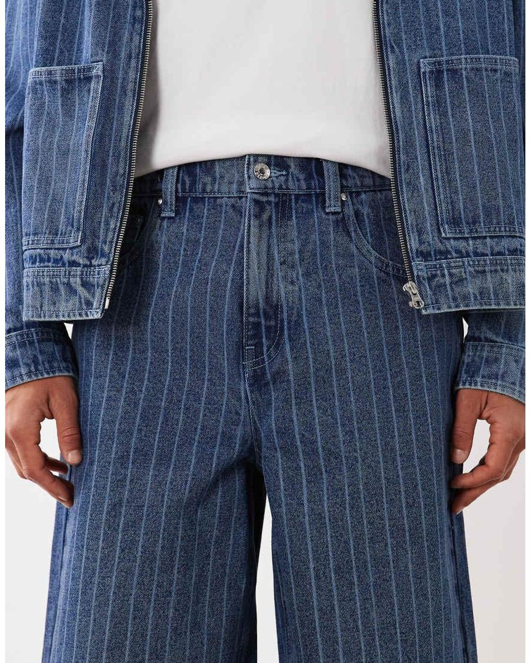 ASOS Blue Co-ord Loose Denim Striped Jorts for men