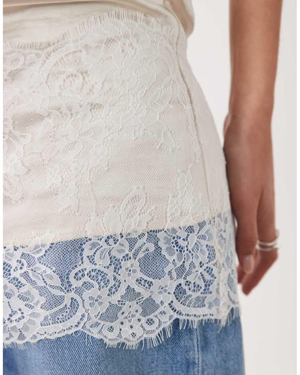 4th & Reckless White Satin Lace Trim Bandeau Top