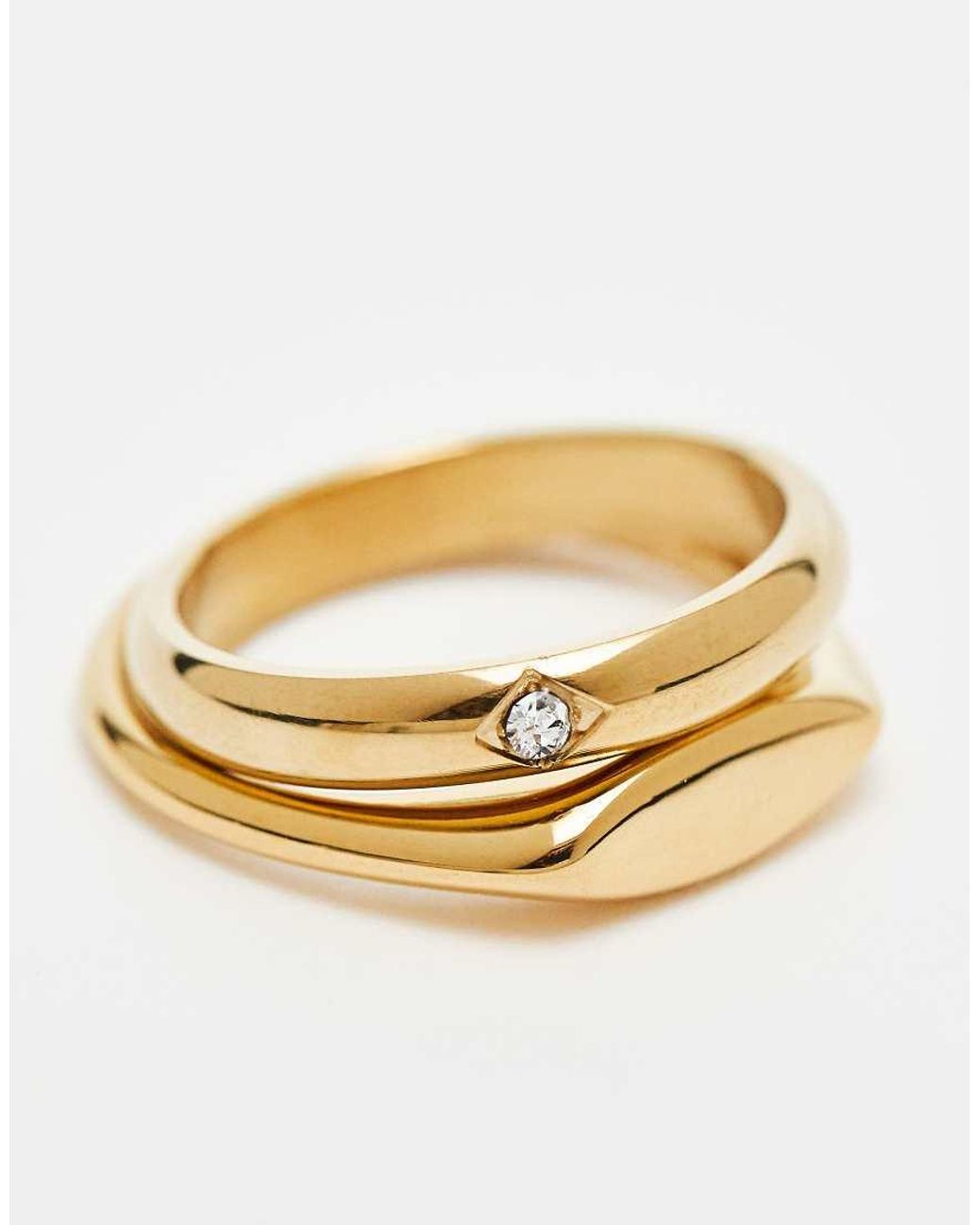 ASOS Set Van 2 Smalle Zegelringen Van Waterbestendig Roestvrij Staal Met Steentje in het White voor heren