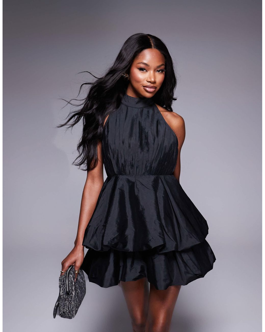 black taffeta mini dress I.H.F Studio LUMINOUS SILK TAFFETA MINI DRESS main image 0
