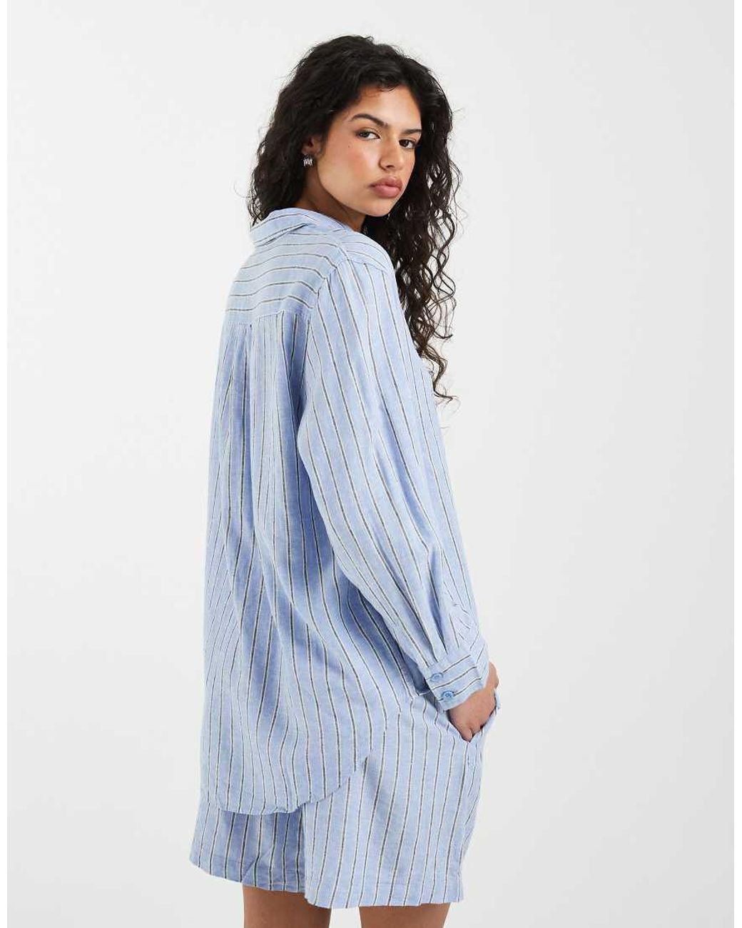 Vero Moda Blue Linen Touch Oversized Shirt Co-ord