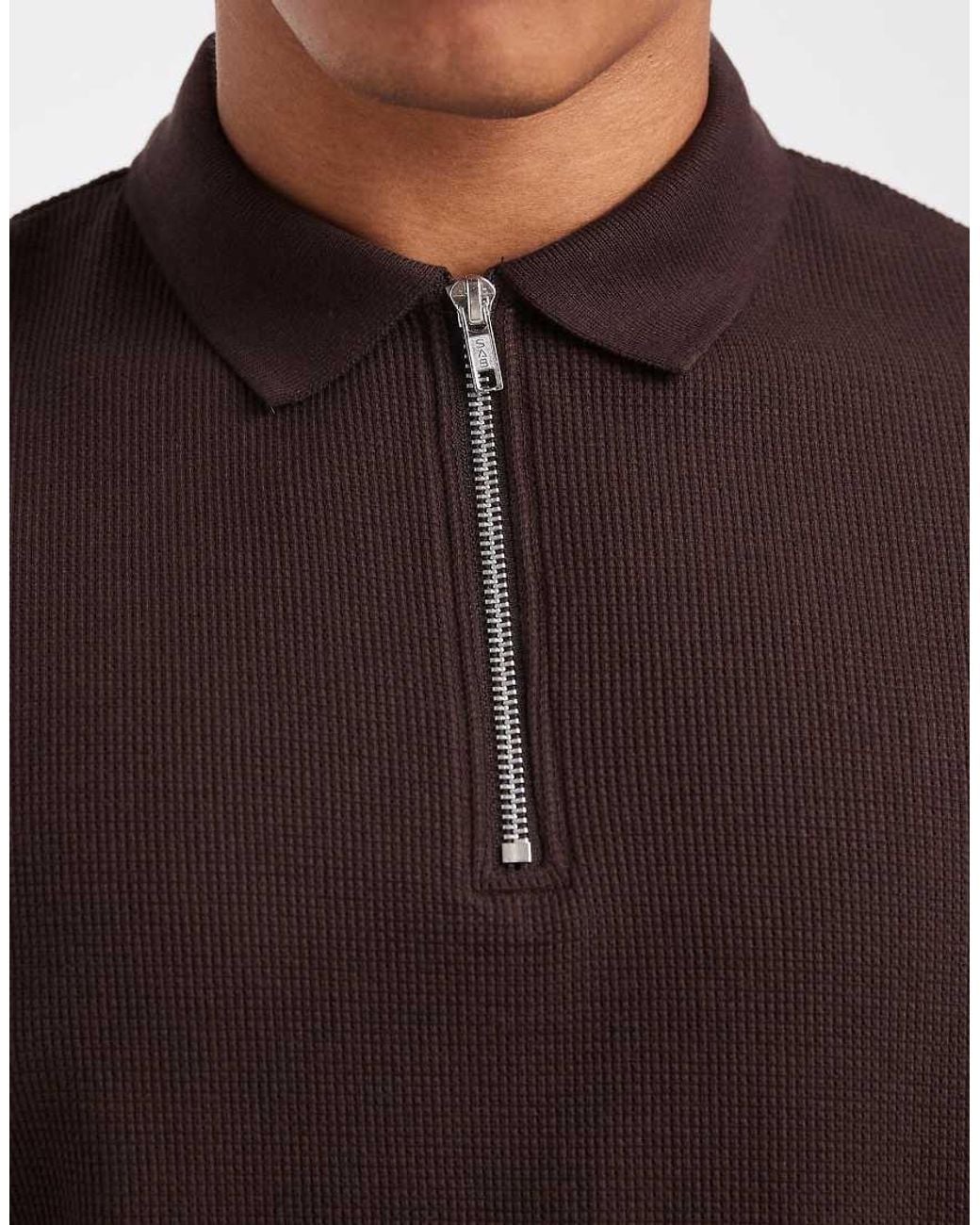 ASOS Brown Regular Fit Zip Polo for men