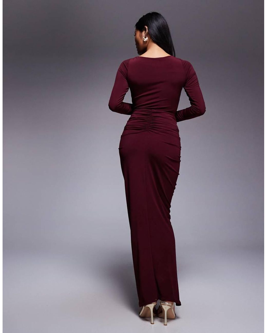 Jaded Rose Petite Purple Slinky Jersey Maxi Dress With Cut Out And Ruched Details