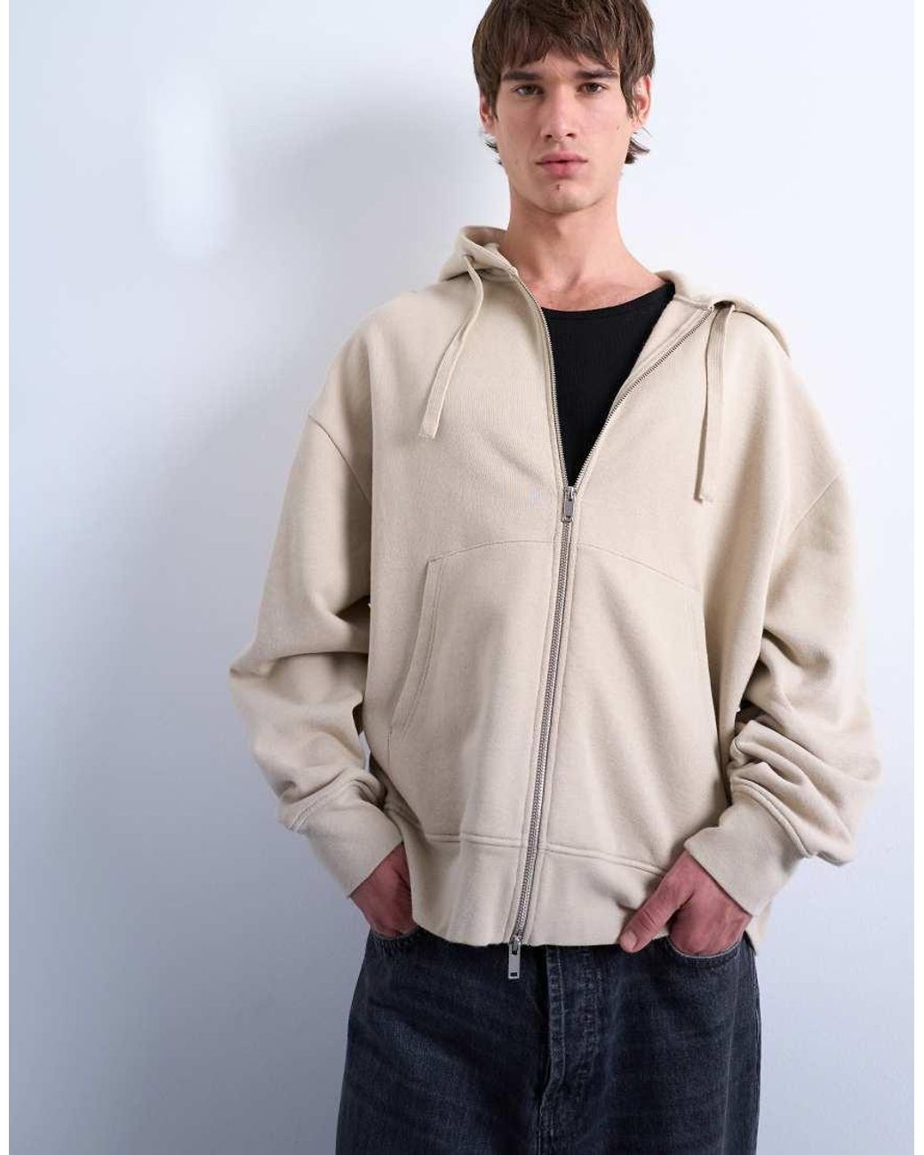 Topman Natural Heavyweight Oversized Fit Zip Through Hoodie for men
