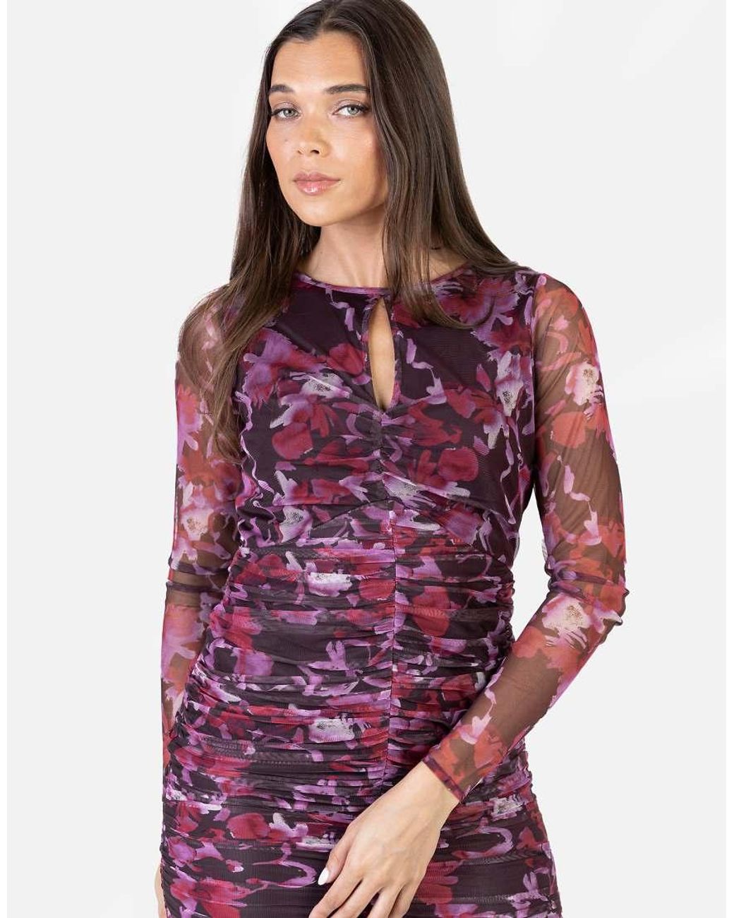 ANAYA Purple Floral Ruched Maxi Dress